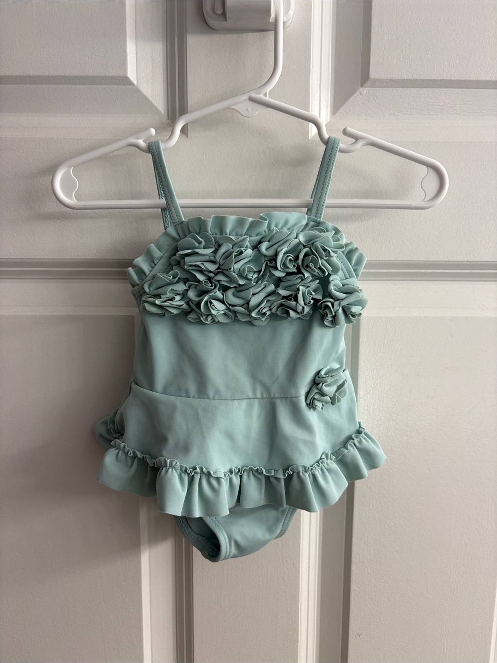 Janie and Jack Ruffled Baby Girl One-Piece Swimsuit - Mint/Light Blue-Green 0-3